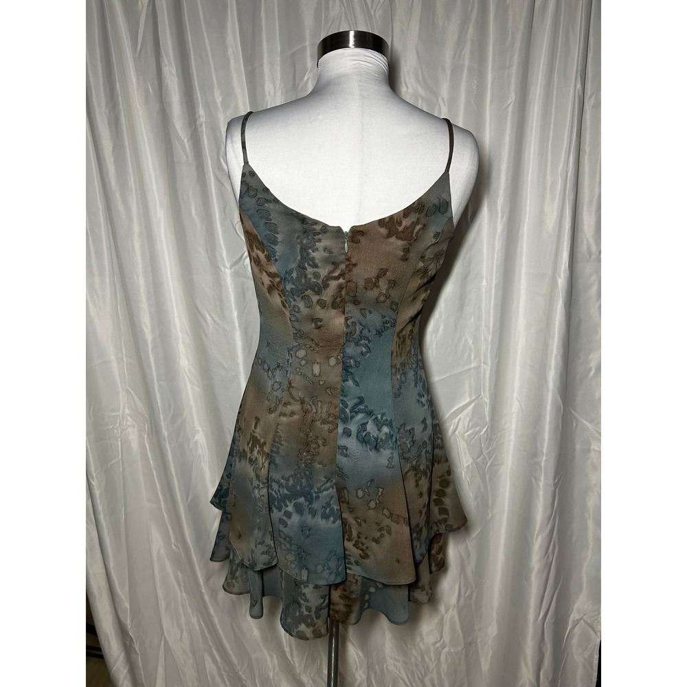 Vintage Rampage Blue Brown Abstract Print Tiered Ruffle Mini Dress 90s Y2K - Picture 5 of 6